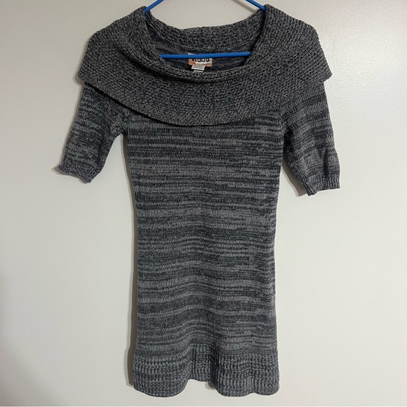 90s Y2K Mudd Short Sleeve Sweater Dress With Cowl Neck Mini Gray Size Small - Picture 1 of 10